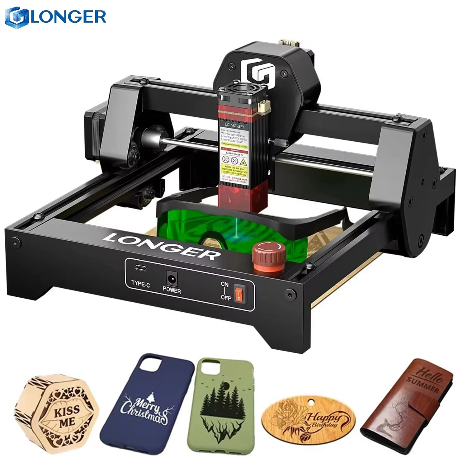 LONGER RAY5 Mini Laser-Markier- und Graviermaschine Gravierer DIY Bemalte Katzen- und Hundemarken Papier Leder Holz Kunststoff Logo Laserdrucker