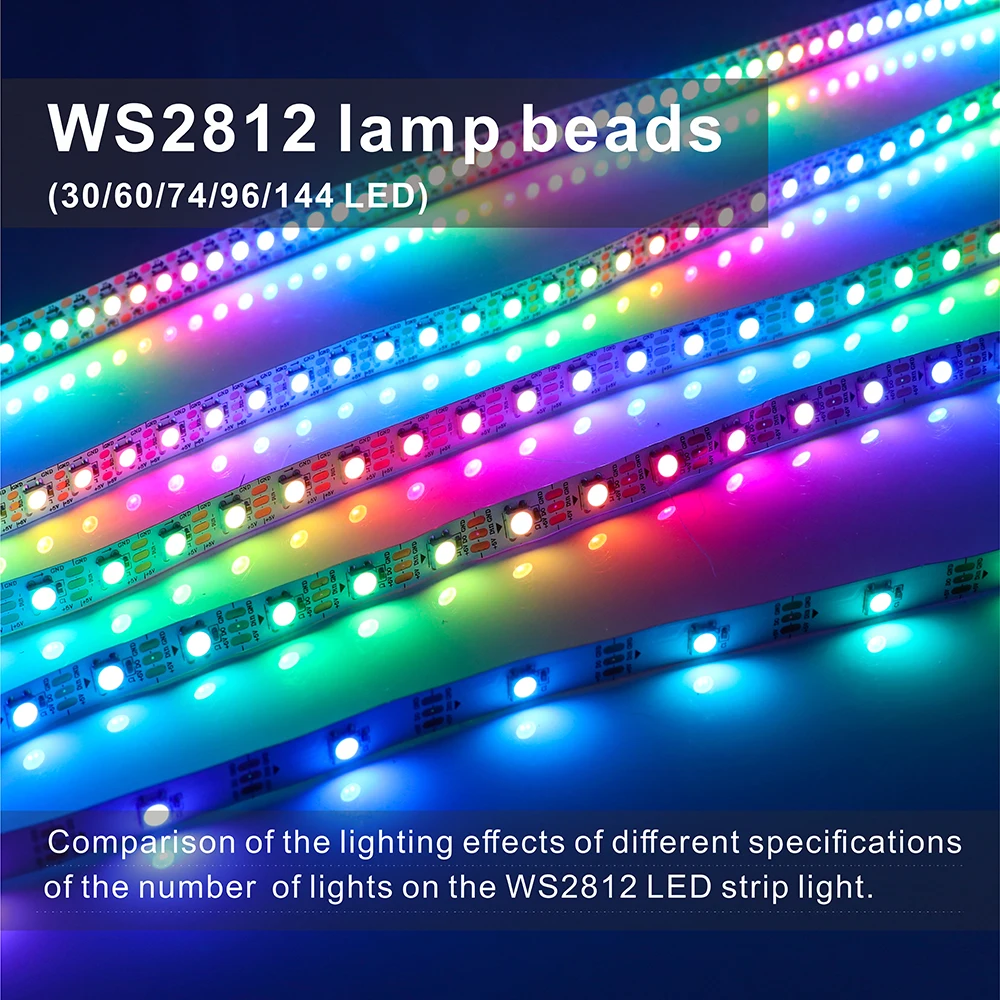 WS2812B WS2811 WS2815 WS2813 RGBIC LED قطاع أضواء 30/60/144 بكسل لكل متر أضواء ذكية قابلة للعنونة بشكل فردي DC5V/12V