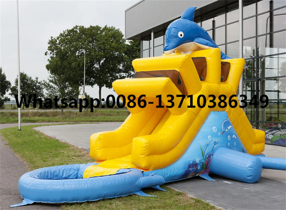 

Commercial hot-selling outdoor dolphins, inflatable water, pool slide BD-076