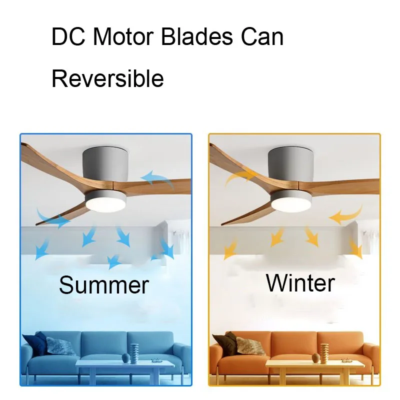 Low Floor Ceiling Fans 36 42 48 56 Inches Remote Control Fans Lamp Design Ceiling Fan With Light Wood+White DC Motor Led Fans