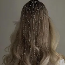 Stonefans Tassel Headpiece Accessory Rhinestone Bridal Head Headband Cap Luxury Hollow 2025 Fashion Designer New Mesh Hat Indian