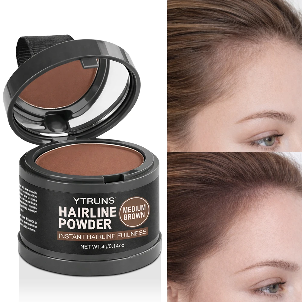 YTRUNS Hairline Powder Medium Brown, Root Touch Up Shadow, Cover Thinning Areas & Gray Roots, Instant Fuller Looking Hair, 4g