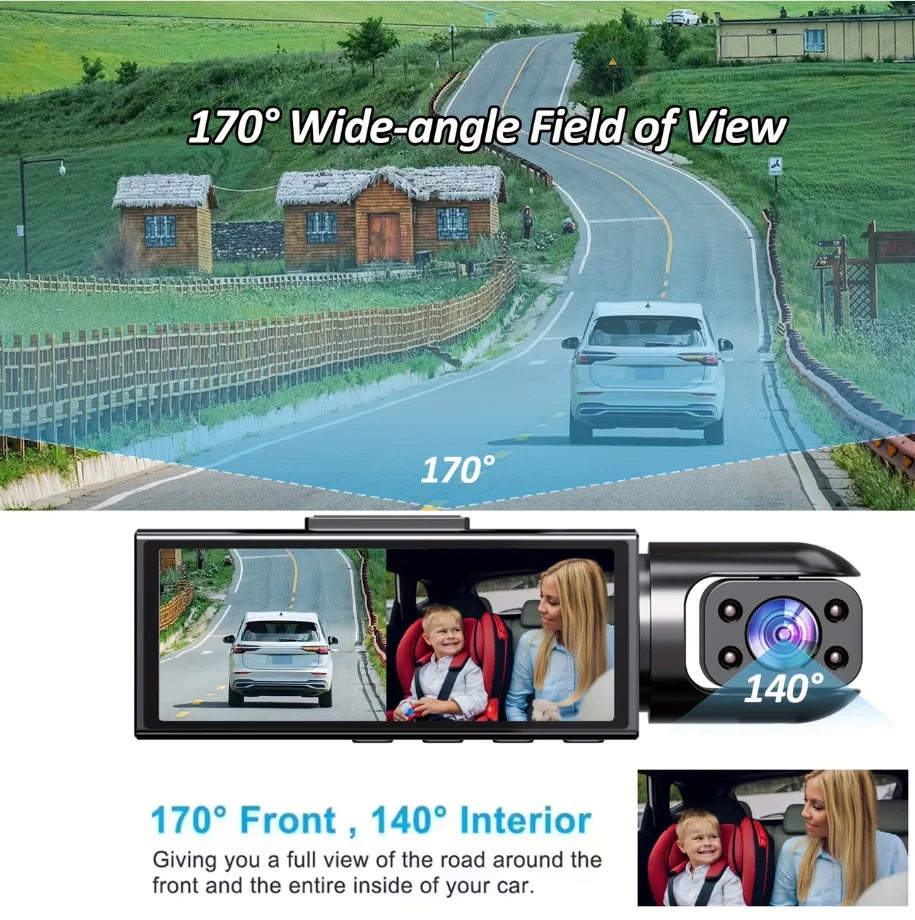 3 Kanaals Dashcam Videorecorder Drie Lens Auto Camera Met Achteraanzicht Dvr 24H Parkeermonitor Zwarte Doos Auto-Accessoires