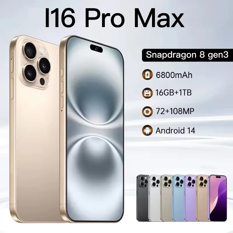 

2025 New i16 pro max 7.3HD Global Edition Original Smart Dual Card 7800mAh Battery Facial Recognition Function