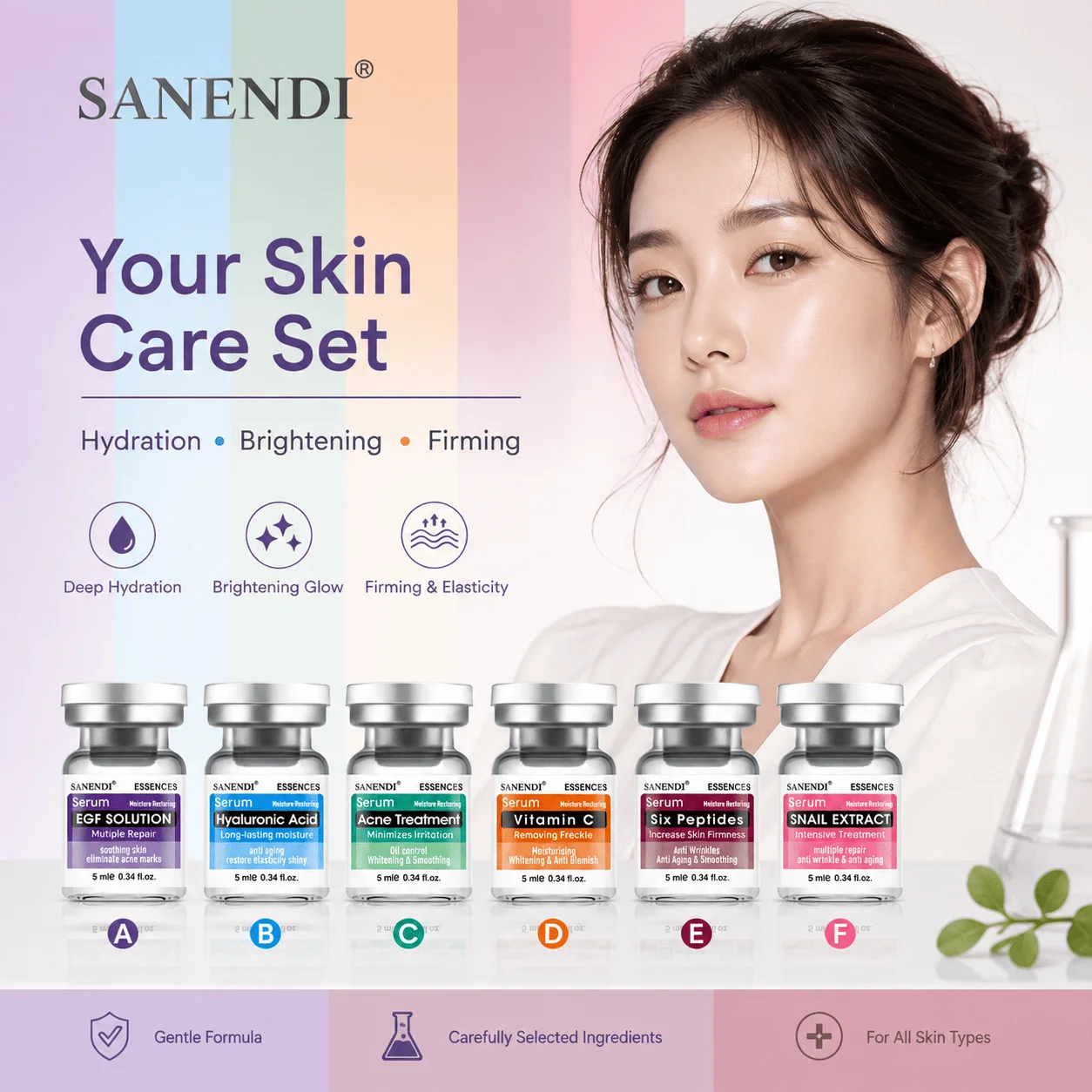 SANENDI Microreedle Hyaluronic Acid Six Peptide Facial Serum Vitamin C Moisturizing Hydrating Ampoule Essence Korean Skincare