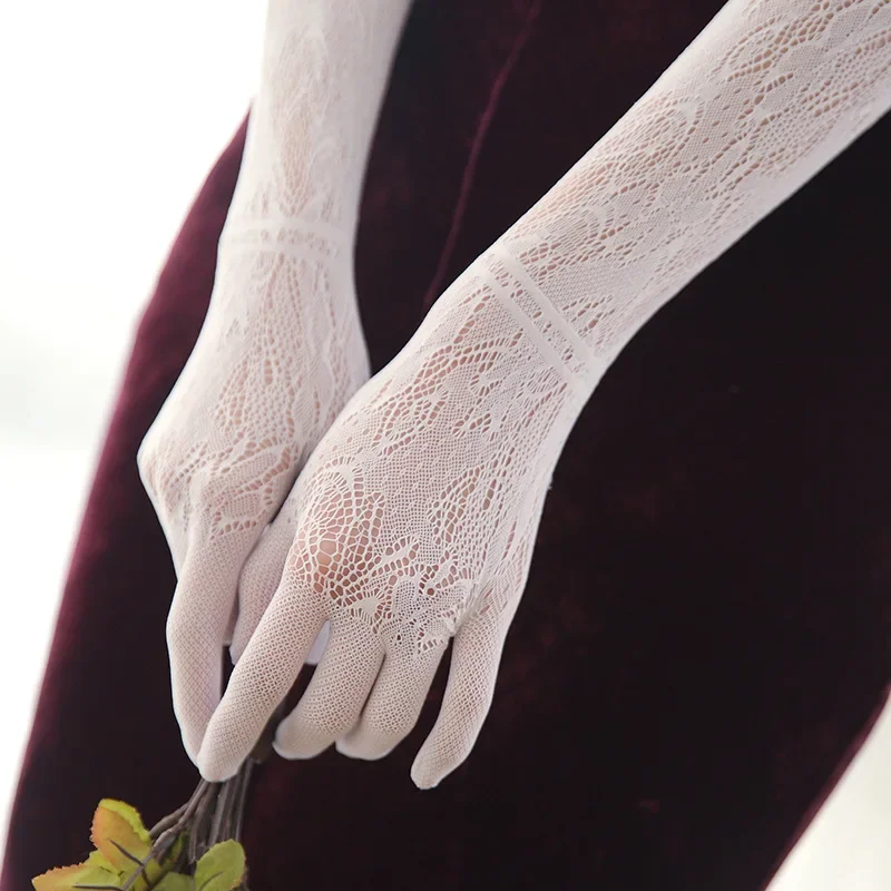 AliExpress DANJIU New Women Sexy Hollow Lace Flower Long Tight Breathable Thin Elasticity Gloves Etiquette Dress Up Cosplay Drive Cycling Sunscree