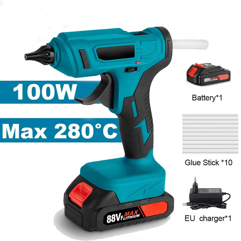 280°C 100W Cordless Hot Melt Glue Gun Portable Rechargeable with 10pcs 11mm Glue Sticks DIY Repair Tool For Makita 18V Battery