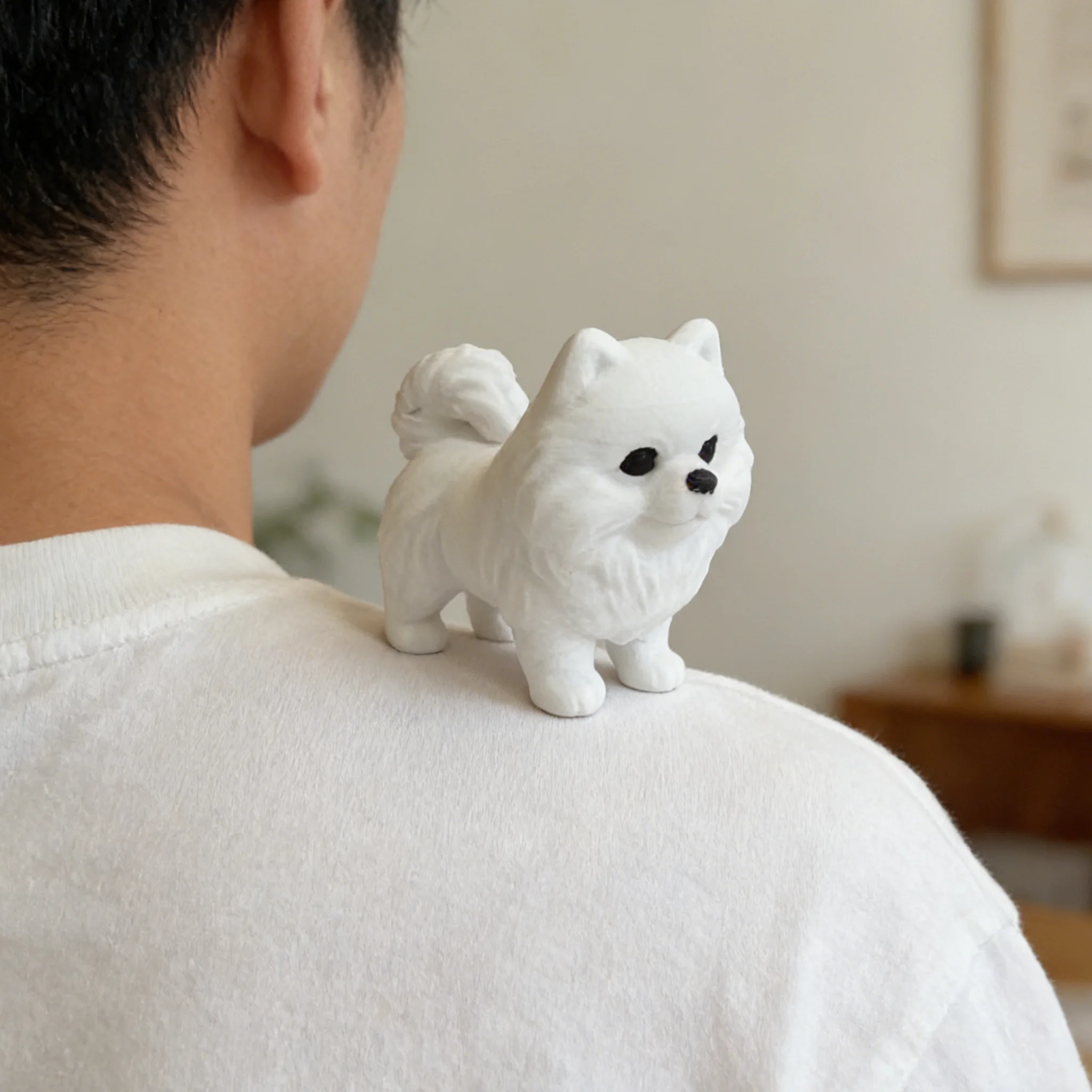 Cute Pomeranian Figurine, Adorable Standing Fluffy Puppy Statue, Aesthetic Desk Decor for Office, Study, Bedroom