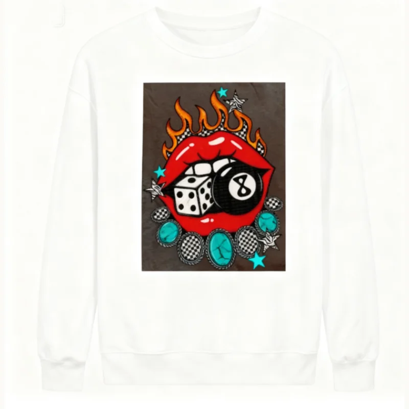 تي شيرت برسومات غربية عتيقة، ملابس غربية بغطاء للرأس للشفاه المشتعلة، ملابس غربية للسيدات، تي شيرت جرافيك ملابس غربية #3