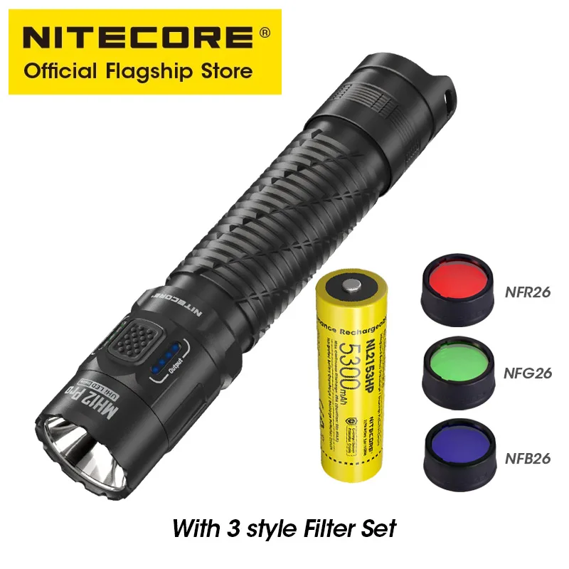 NITECORE MH12 Pro USB-C linterna compacta recargable 505 metros antorcha táctica UHi 40 LED haz, 5300mAh 21700 batería de iones de litio