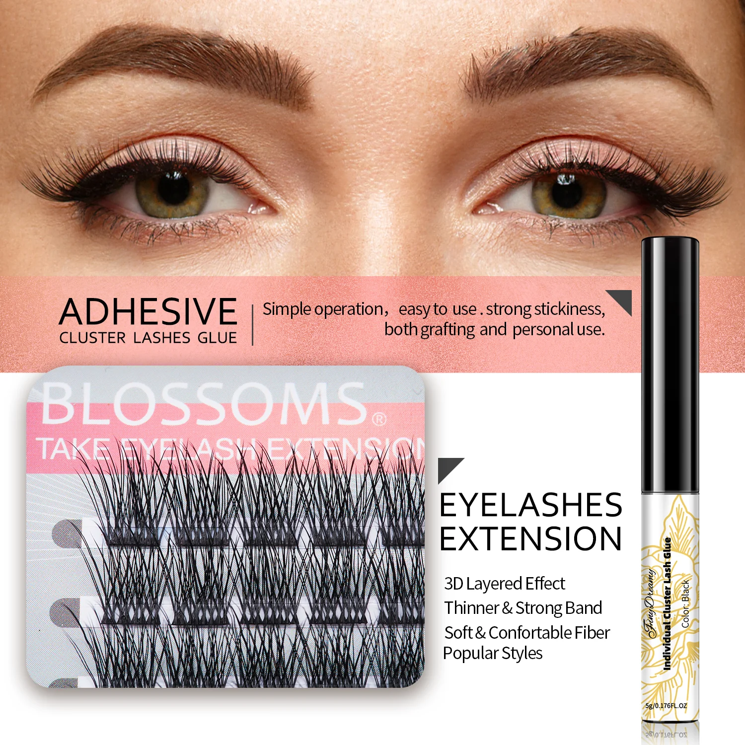 FinyDreamy-Extension de cils en grappe de vison naturel, 3D, volume russe, faux cils, colle, faisceaux individuels, cils de maquillage