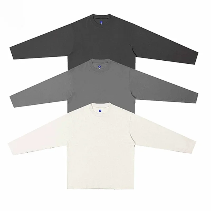 Blauw Print Tag Effen Kanye West YZY Lange Mouw T-shirt Mannen Vrouwen 1:1 Beste Kwaliteit High Street Casual Losse T-shirt Katoen Tees - afbeelding 2