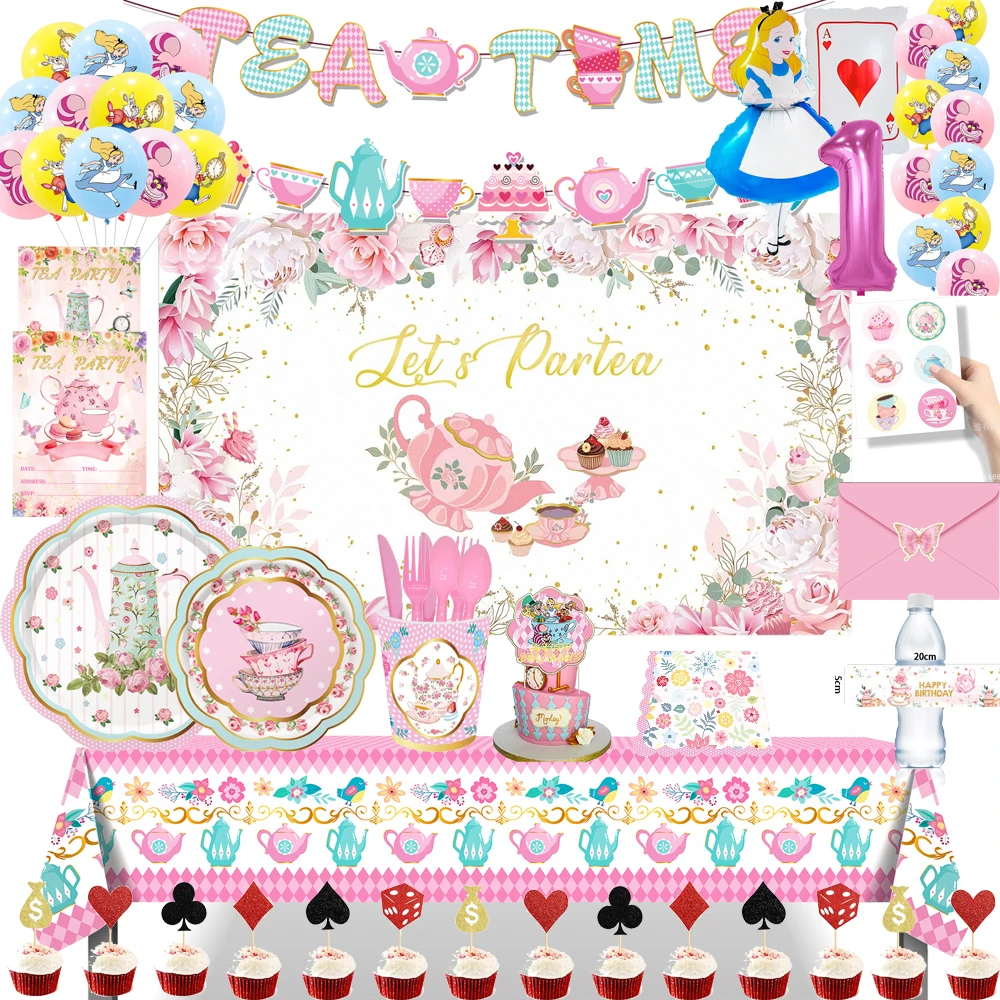 Alice in Wonderland Tea Party Supplies Cups Plates Invitation cards Balloons Weddings Birthday Bridal Talking Tables Decoration