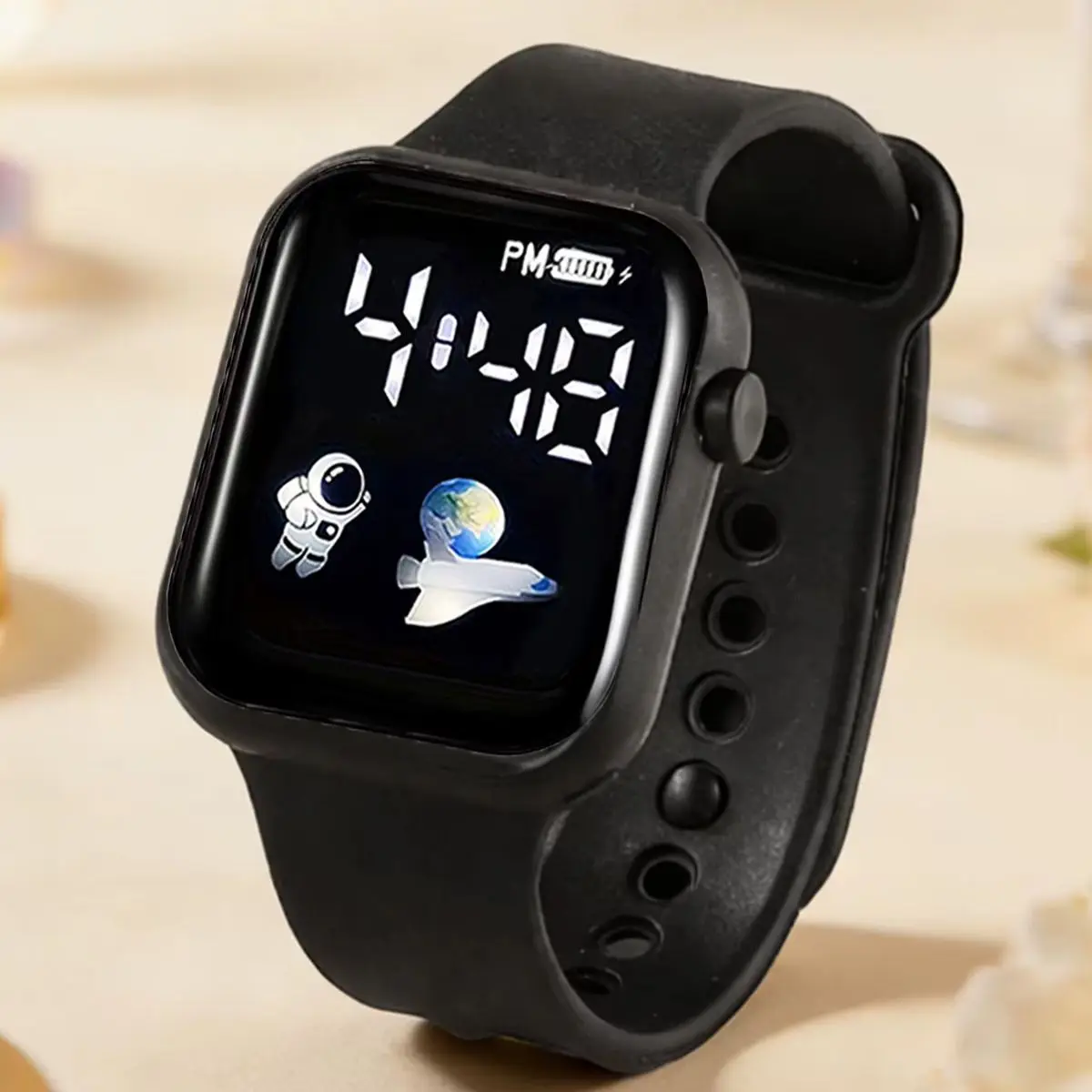 3-Piece Set, Casual and Simple Silicone Strap Electronic Watch with Woven Bracelet, Bullet Head Pendant Necklace Set, Versatile for Daily Casual Wear, Home Use, Great Holiday or Birthday Gift. - view 4
