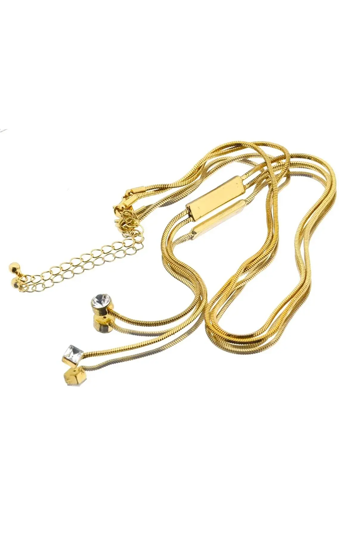 Gold Color Metal Shiny Stone Necklace 42cm.