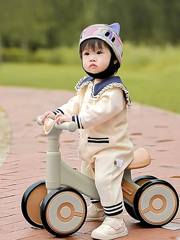 AliExpress NONE Four‑Wheel Toddler Balance Bike, Brown, Pedal‑Free Sliding Ride‑On Toy, Stable Anti‑Rollover Design For Indoor Outdoor Play, Suitable For 12‑36 Months Boys Girls