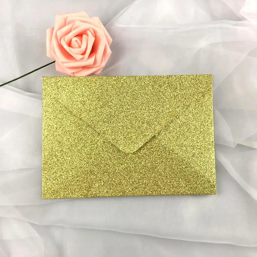 50x Shimmer Rose Gold Silver 120g Glitter Paper Wedding Invitation Gift Envelope A7 For Wedding Mariage Birthday Party 5x7in