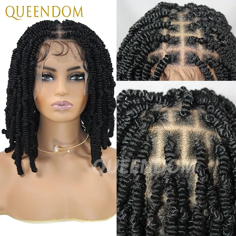 

New Arrival 12" Synthetic Knotless Box Braided Wigs Spiral Curl Full Lace Frontal With Baby Hair For Black Women Afro Braid Wigs