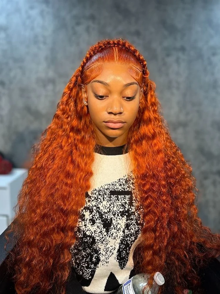 YKB 30 40 Inch 350 Ginger Kinky Curly 13x6 HD Lace Front Human Hair Wigs Orange Colored Deep Wave 13x4 Frontal Wig For Women