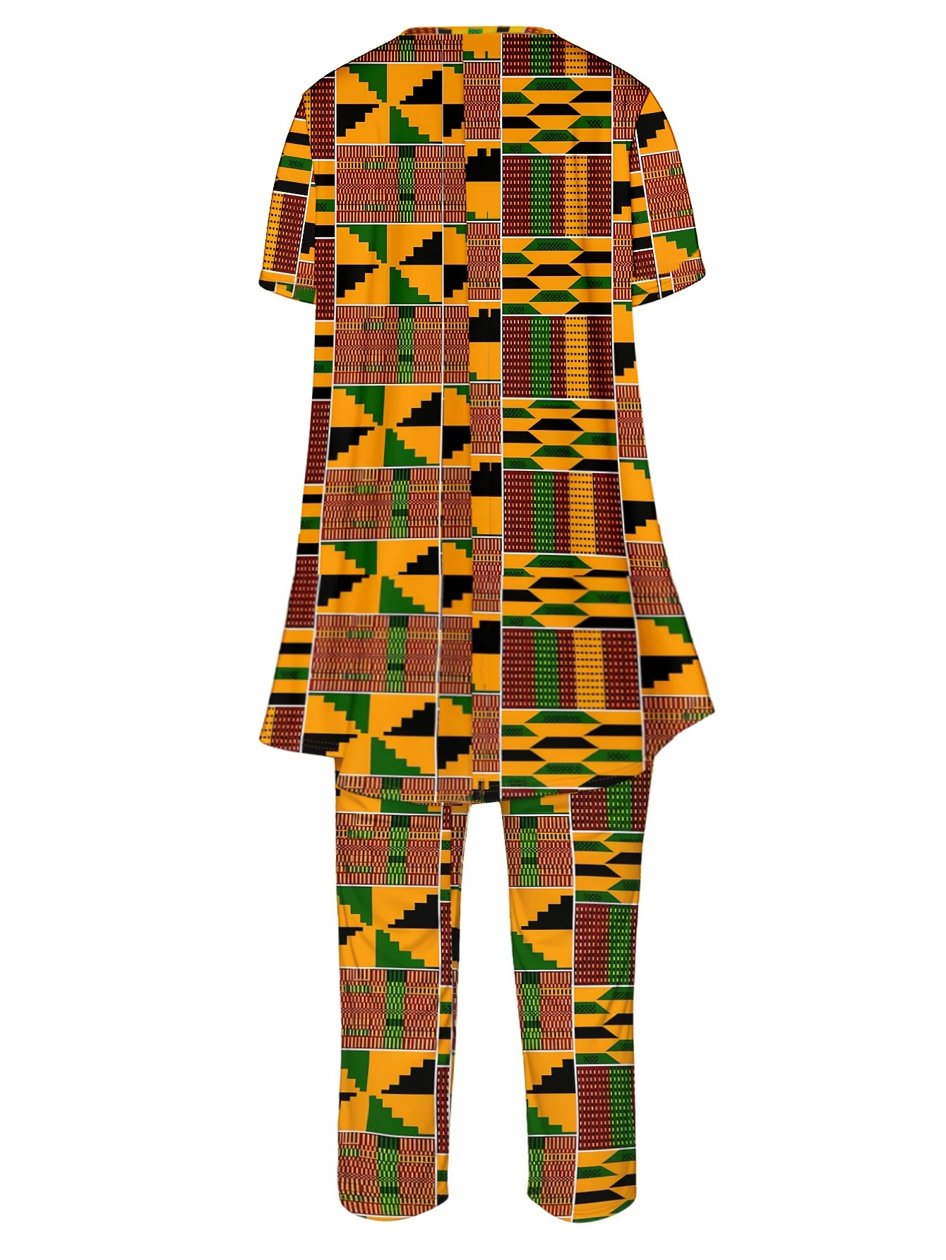 مقاس كبير، ملابس أوروبية وأمريكية متعددة الألوان منقوشة بطباعة هندسية، مجموعة سراويل عصرية واسعة الساق، مريحة في الارتداء،