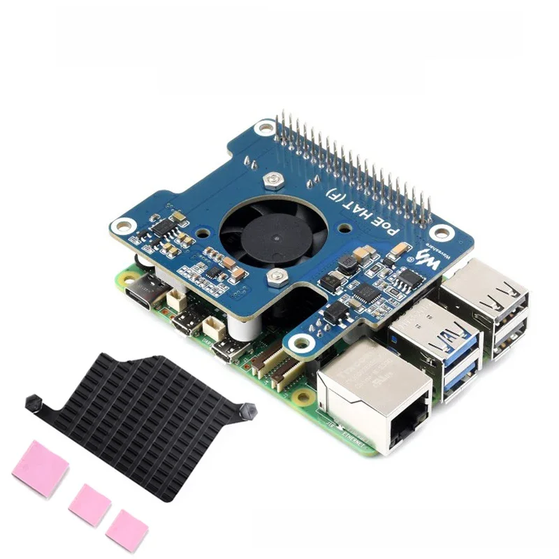 Raspberry Pi 5 PoE HAT (F) 802.3af/at High Power Over Ethernet z wbudowanym wentylatorem chłodzącym i metalowym radiatorem do RPi 5 Pi5 — zdjęcie produktu 7