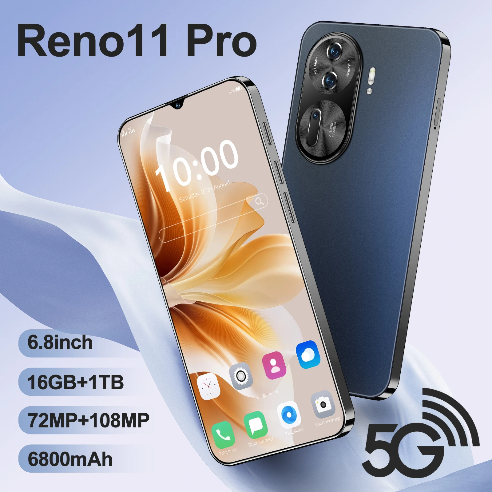 

Reno11 Pro 2024 Smartphone 6.8 inch Full Screen 4G/5G Cell Phone 16TB+1TB 6800mAh Mobile Phones 108MP Global Version Celulares