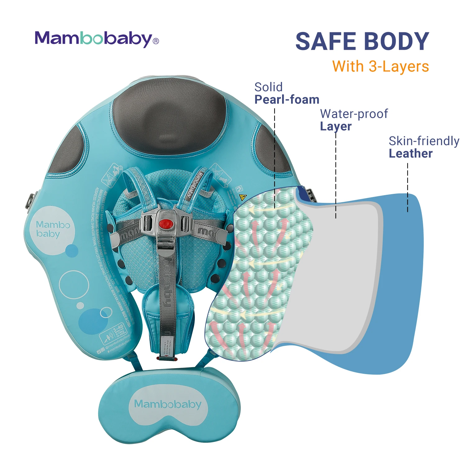 Mambobaby Schwimmkörper mit Baldachin, 3. Schwimmmodus, nicht aufblasbarer Schwimmtrainer, solider Mambo-Baby-Pool-Kreis, Schwimmring für Kleinkinder