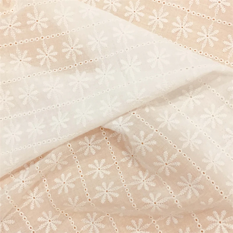 Daisy Flowers Cotton Embroidery Fabric Breathable Fabric for Boho Bridal Dress Wedding Gown Table Cloth Blouse DIY Curtain