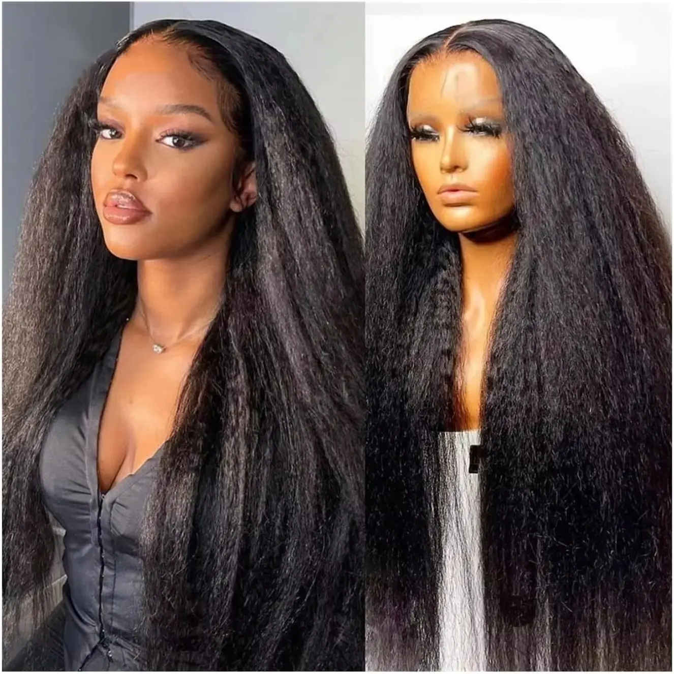 Natural Black Brazilian Virgin Human Hair 360 Full Lace Frontal Human Hair Kinky Straight Wig 13×4 Lace Front Wig Pre Plucked