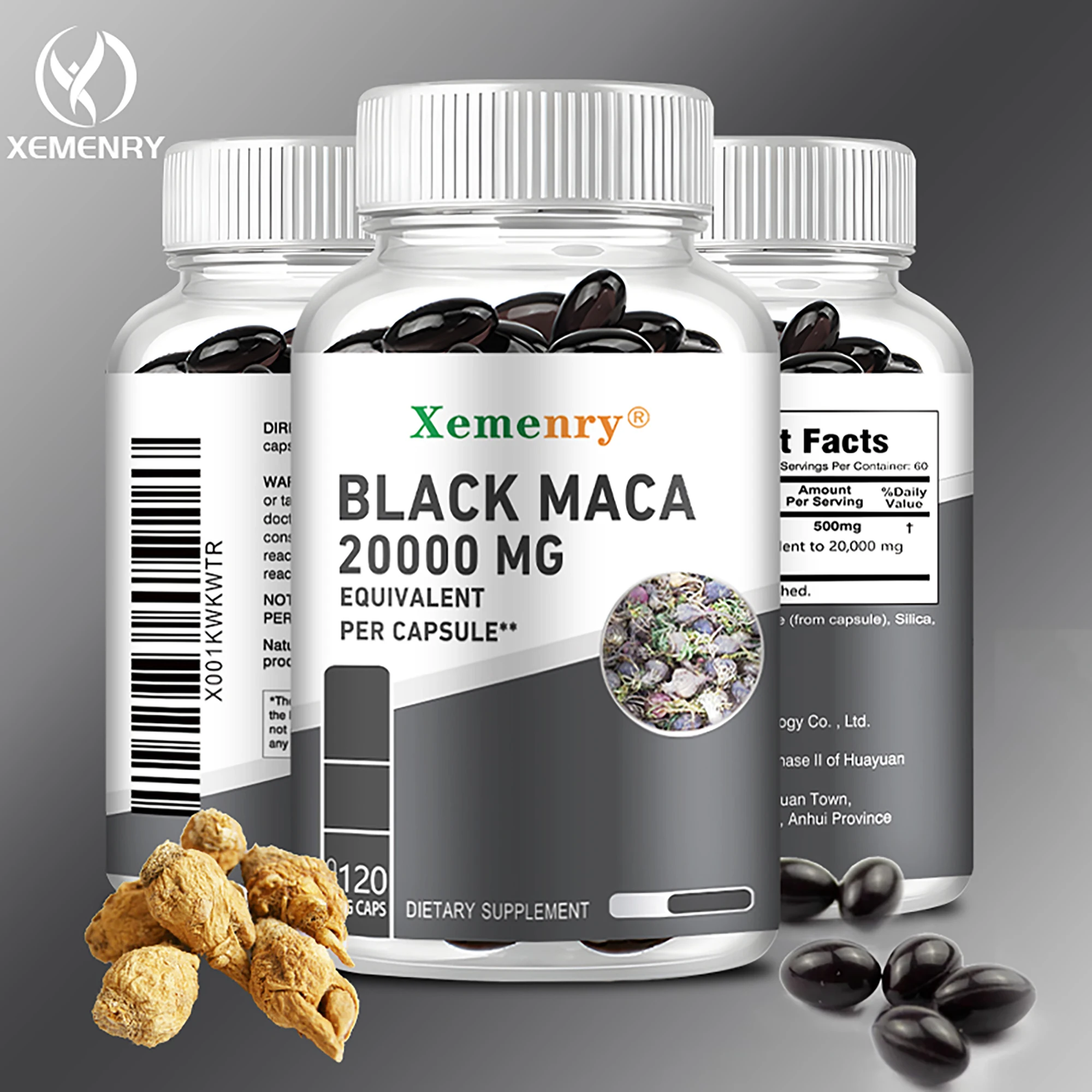 Suplemento de Maca negra, promueve el poder y el crecimiento muscular en cápsulas masculinas, 120 cápsulas