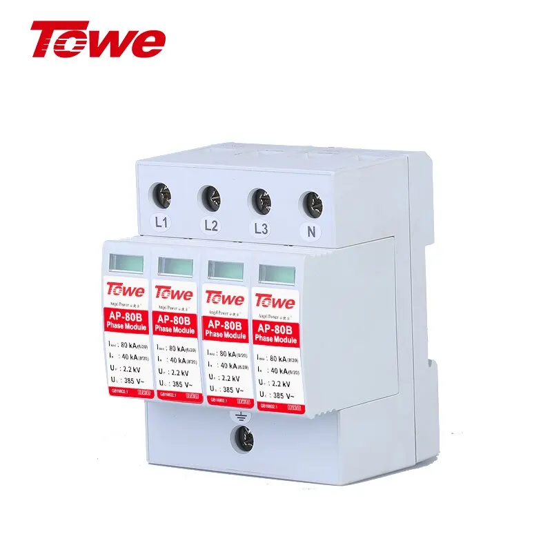 1PC Towe SPD 40/80kA Rating 385V AC Max Voltage Thunder Surge Protector Din Rail Mount 4P House Lightning Arrester Device