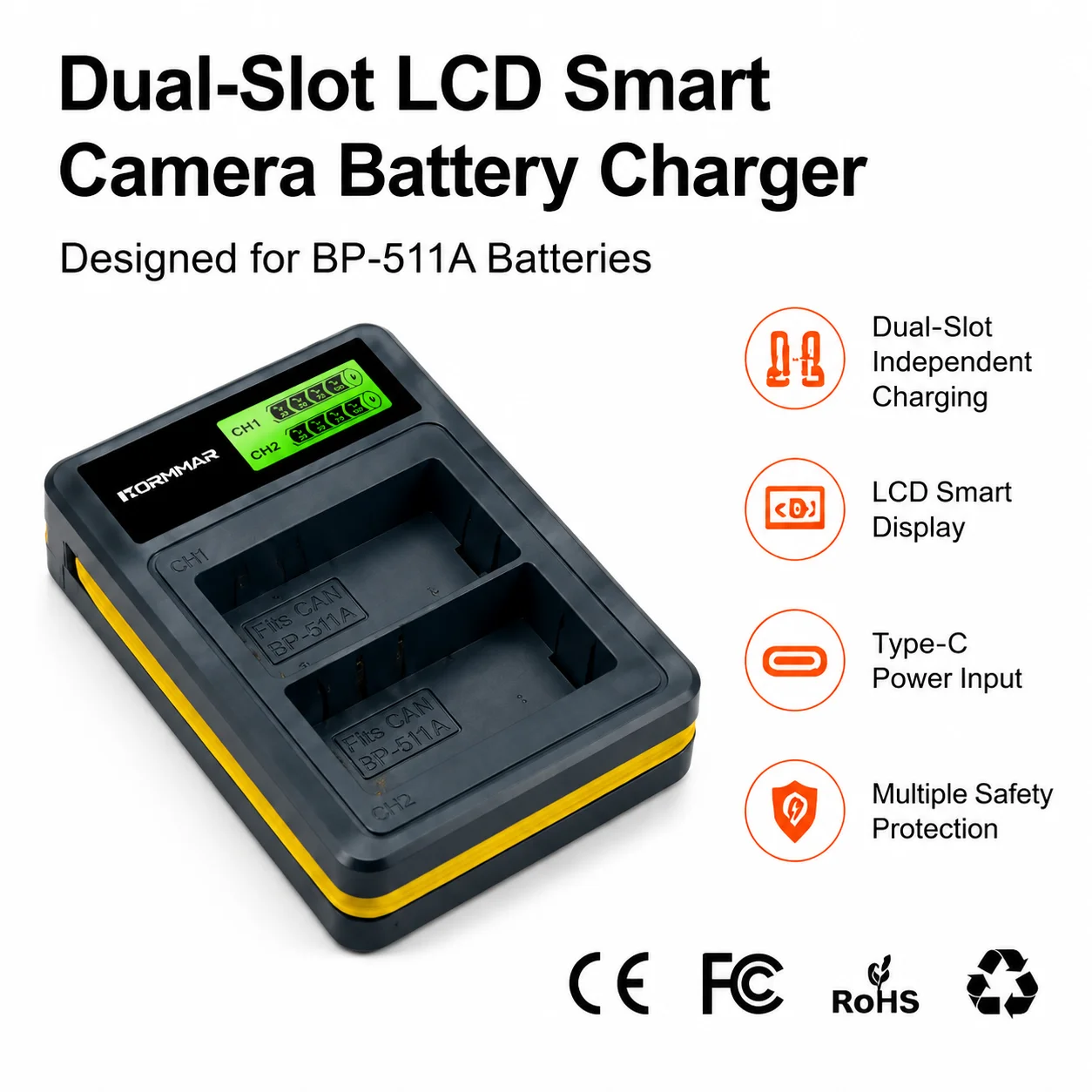 Cargador USB LCD BP-511A BP-511 para Cámaras Canon EOS 40D 300D 5D 20D 30D 50D 511A BP511 BP511A, Cargadores de Batería para Cámara, Dropshipping