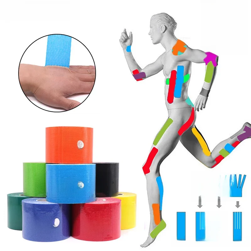 Bande de kinésiologie 2.5cm/5cm, bandes athlétiques 5m, cerclage de récupération sportive, imperméable, Tennis, soulagement des douleurs musculaires, Bandage du genou