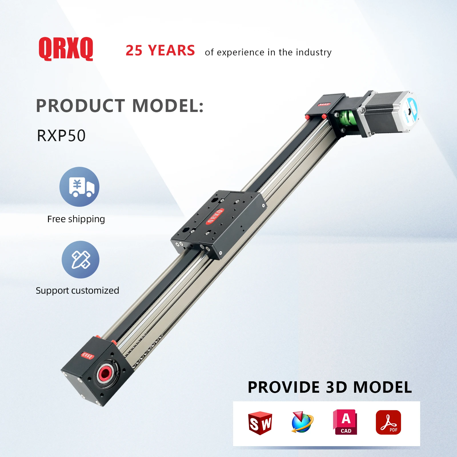 

QRXQ RXP50 linear guide rail 400MM 500MM 600MM Belt Driven Linear Motion Guide Rail System Slider Light Weight Linear Actuator