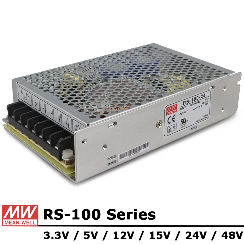 

Mean Well RS-100 Series AC/DC 100W 3.3V 5V 12V 15V 24V 48V Single Output Switching Power Supply Unit