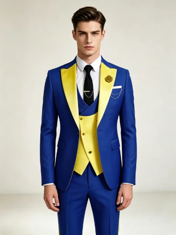 Three Pieces Suit Set for Men, Formal Wedding Guest Tuxedo, Dinner Dating Evening Prom Suit Attire Jacket Vest Pants Customized