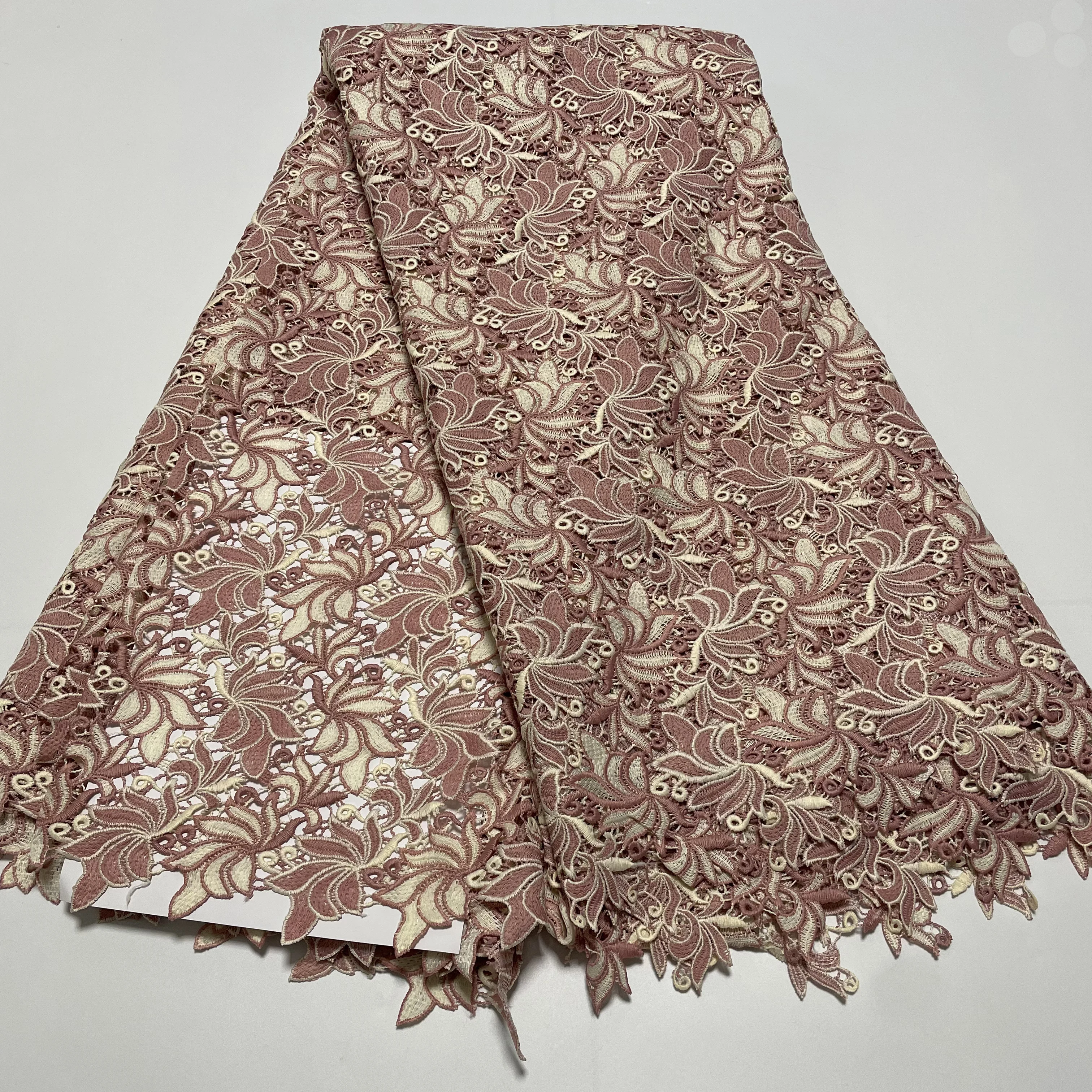 Nigerian Cord Guipure Lace Fabric 2025 High Quality Embroidery French Lace Material 5Yards With African Sego Headtie Aso Ebi
