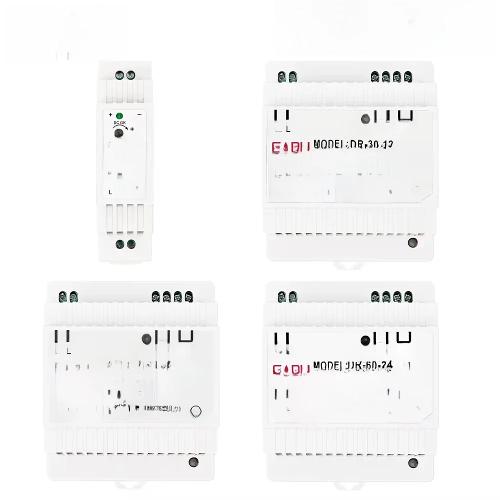 Zasilacz przemysłowy na szynę DIN, pojedyncze wyjście DC 5V 12V 24V, 15W 30W 45W 60W, wejście 100-240VAC, DR-15 DR-30 DR-45 DR-60 — zdjęcie 2