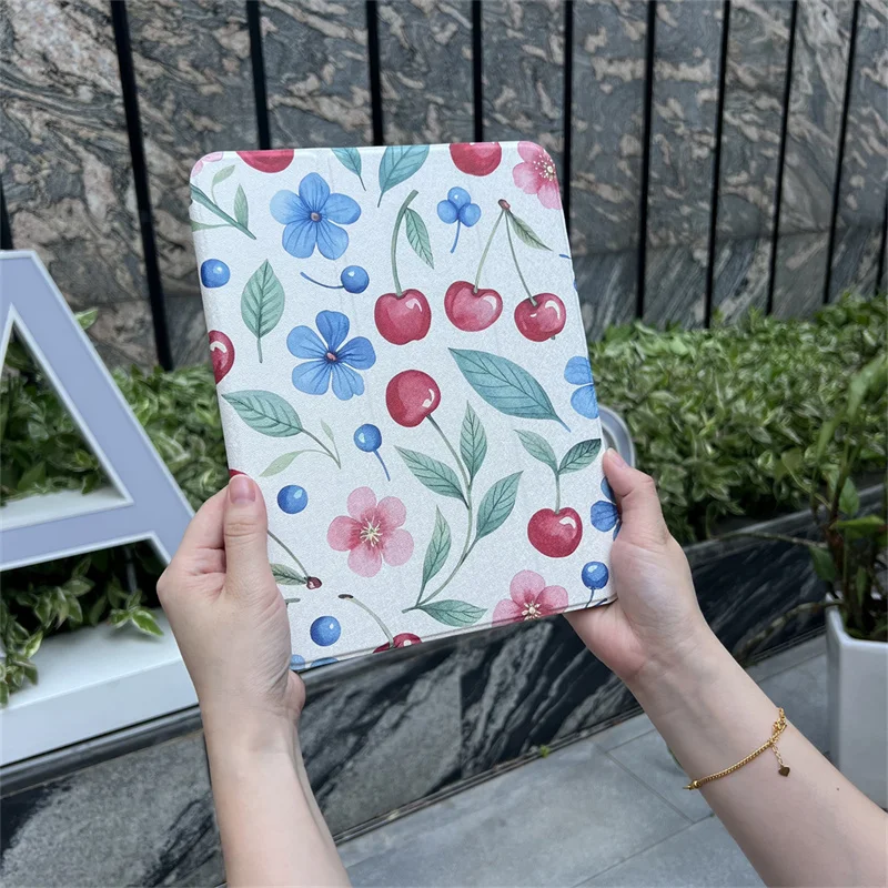 Cherry Flower Tablet Case with Pen Holder Cover for iPad Pro 2024 11 inch 2025 Air 5 4 10.9 iPad 10 8 9 9.7 10.2 10.5 Mini 6 5 4