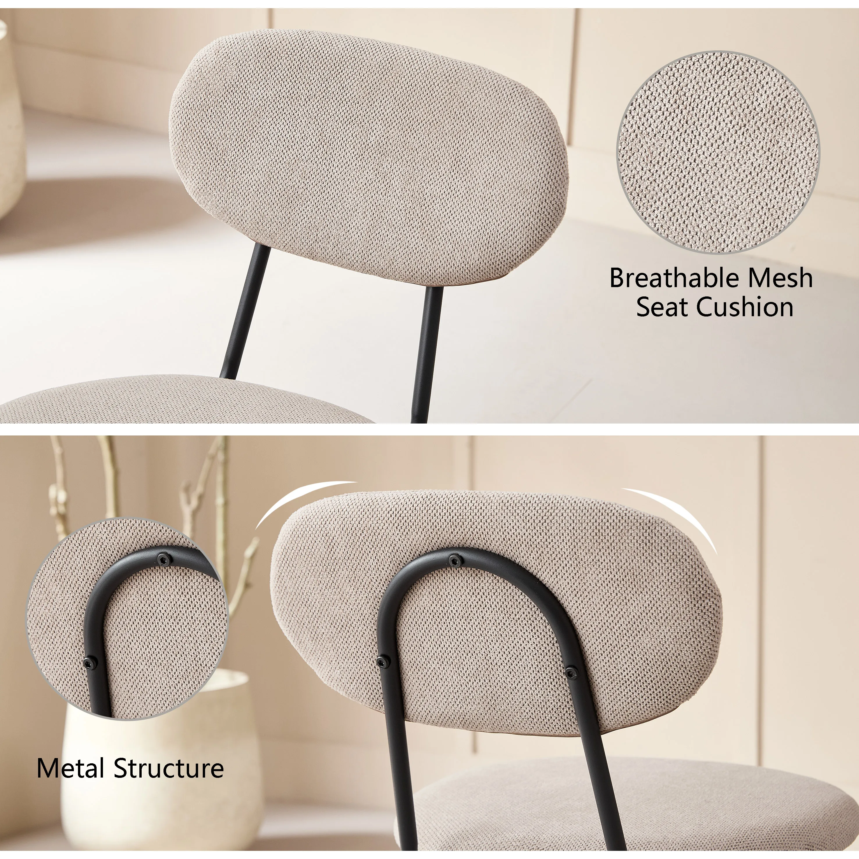 Set aus 4/6 nordischen Esszimmerstühlen mit Eisenbeinen, gepolstert, schlicht, hochwertig, stapelbar für Wohnzimmer/Wartezimmer/Bar/Restaurant – Detail 4