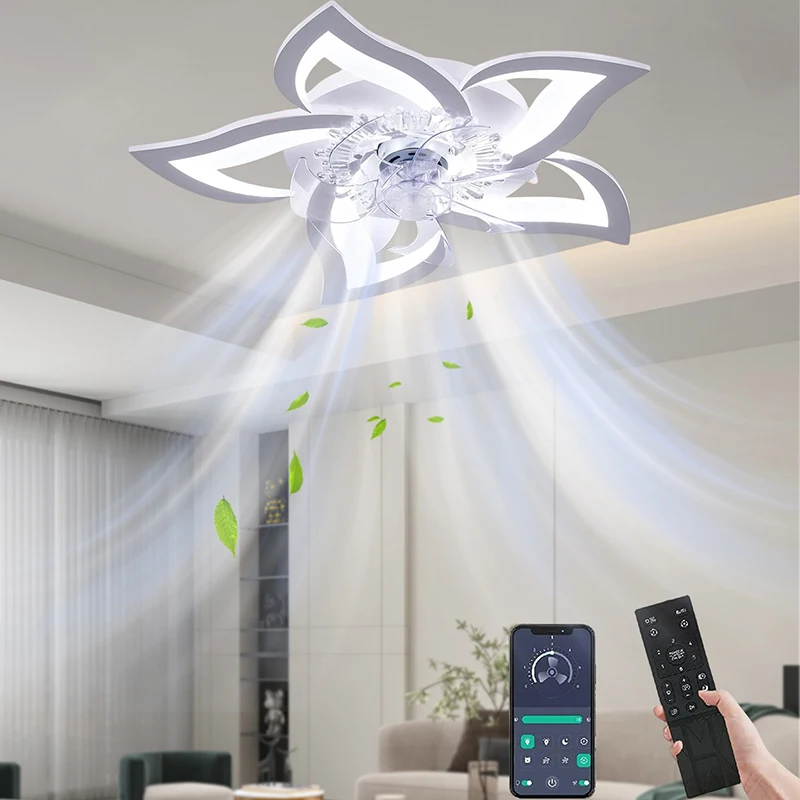 Smarter Blumen-Deckenventilator mit App-Fernbedienung, 6 Geschwindigkeiten, Moderne LED-Ventilatorlampe für Küche, Schlafzimmer und Haushalt