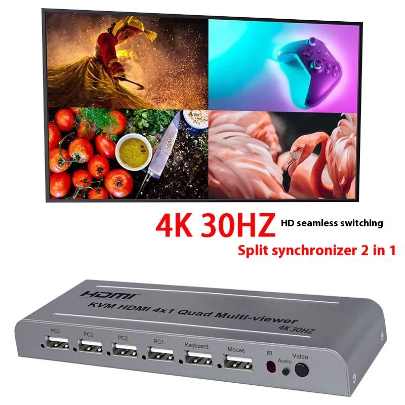 

Разветвитель HDMI, 4-портовый KVM-разветвитель изображений, бесшовный переключатель, 4-в-1 выход, 4K30 Гц, 4-портовый KVM-разветвитель, синхронизатор, мульти-разветвитель