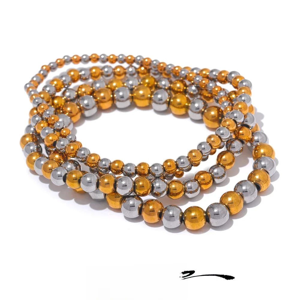 Yhpup 3/4/5/6 MM perles en acier inoxydable quotidien fait à la main Bracelet élastique Bracelet étanche poignet en gros couleur or bijoux hommes