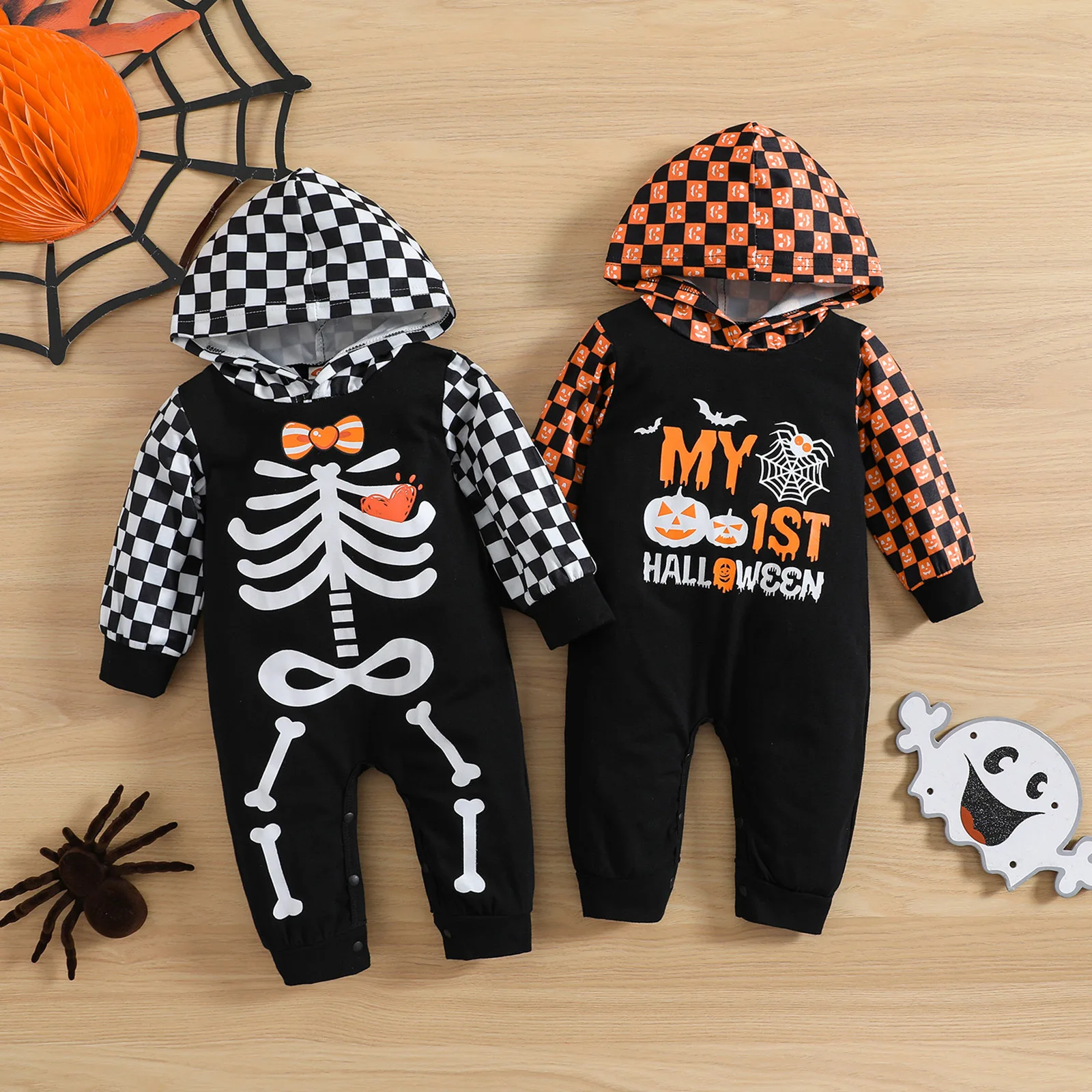 Wholesale 2022 Halloween Pumpkins Skulls Printed Baby Clothes 3month To 4Years Holiday Romper Halloween Kids Boutique Clothing