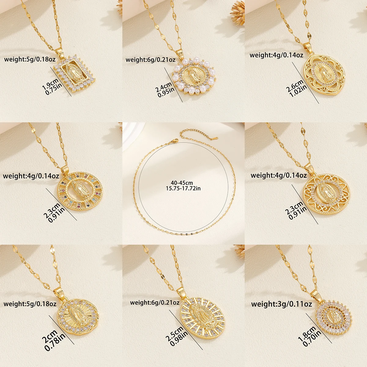 Retro Fashion Our Lady Series Necklace For Women Micro-inlaid Colored Zircon Round Necklace For Family Gift