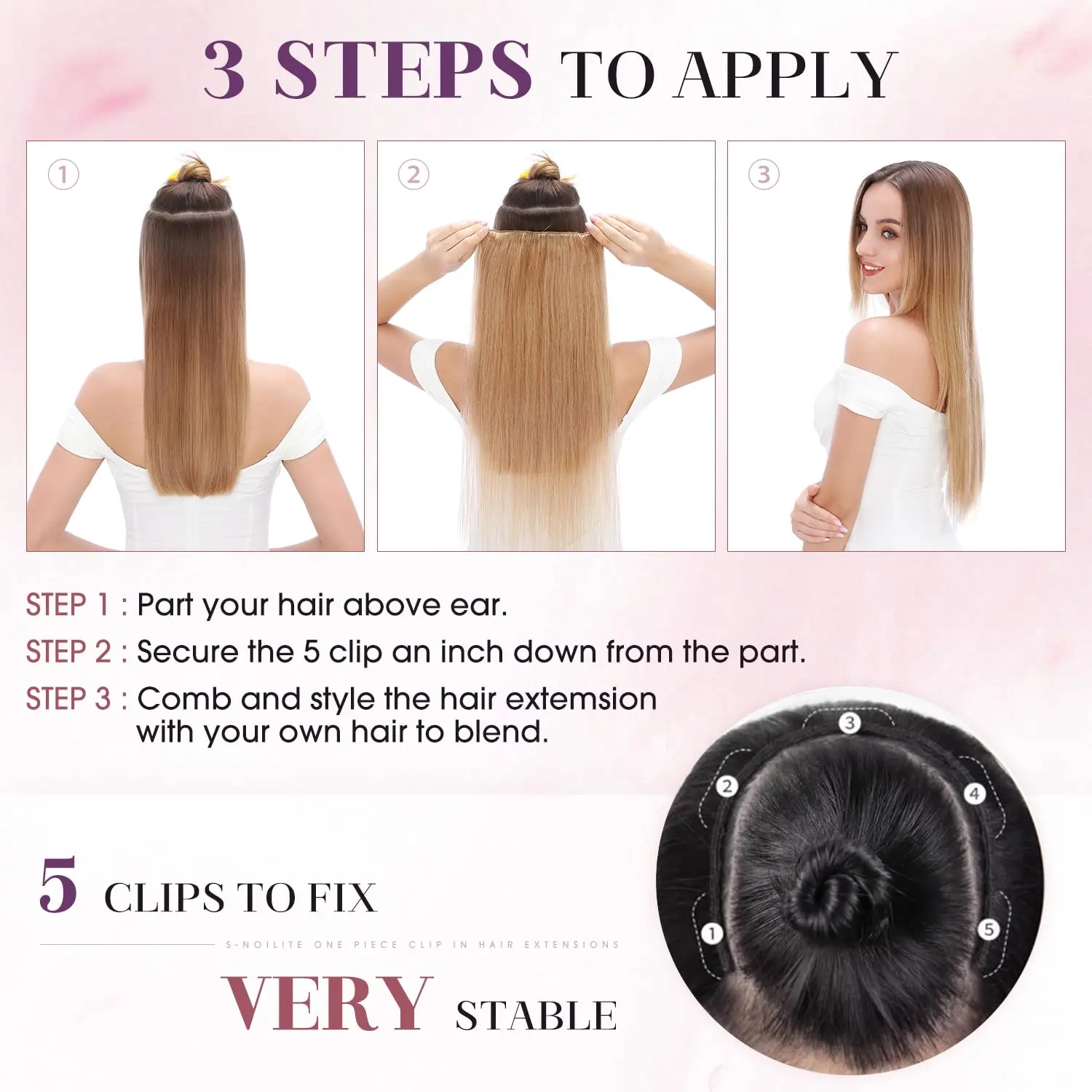 Clip In Human Hair Extensions 1 Piece 5 Clips 3/4 Full Head Clip On Remy Hair Extension Natural Color One-Piece Clip Ins