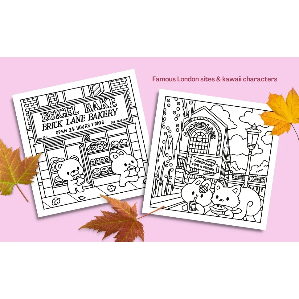 Cute London A Kawaii Coloring Book Adventure Color Cozy London Landmarks Fun for Kawaii and London Fans of All Ages
