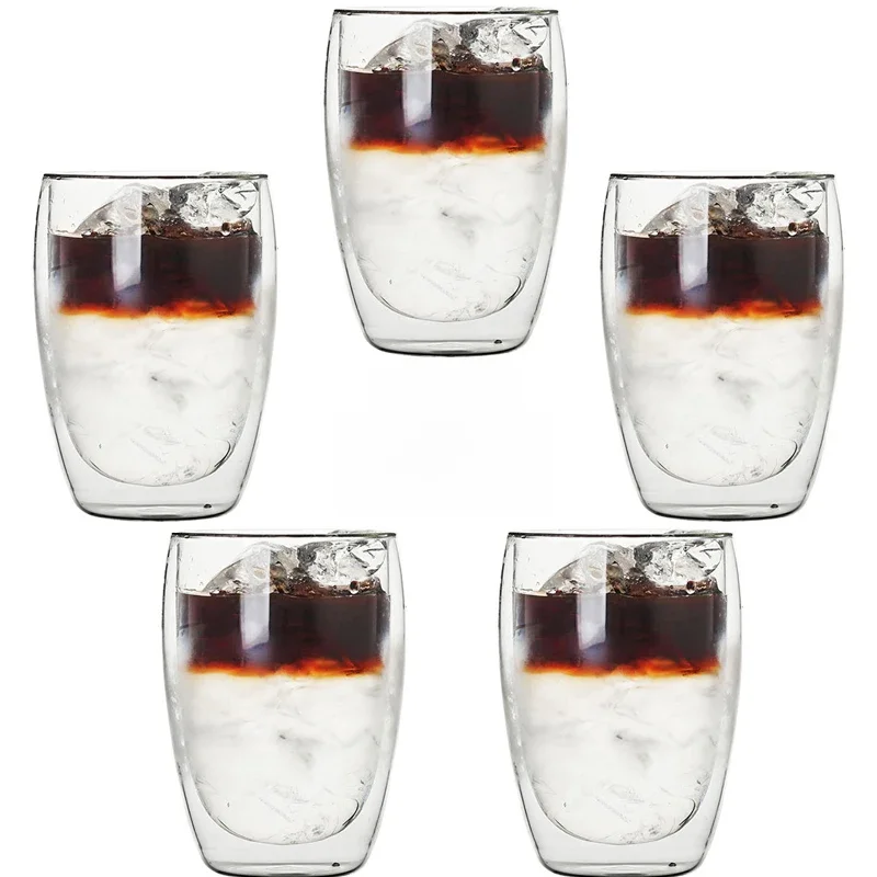 Tasse en verre à Double paroi de 350ml, transparente, faite à la main, résistante à la chaleur, pour boisson au thé, MINI tasse à whisky, tasse à café expresso 100 centigrades
