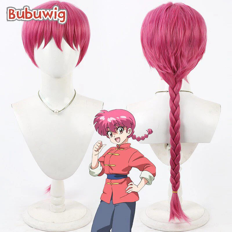 

Bubuwig Synthetic Hair Saotome Ranma Cosplay Wigs Ranma 1/2 Saotome Ranma 60cm Long Straight Hot Pink Braided Wig Heat Resistant