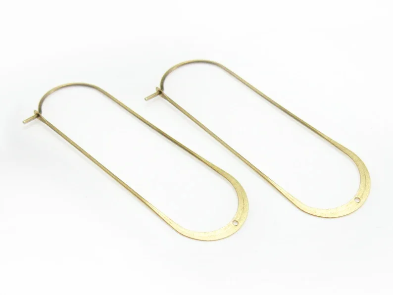 10pcs Long Oval Earring Charms,Ear Hoops, Link Connector, 52x20mm, Brass Findings, Jewelry Making R199